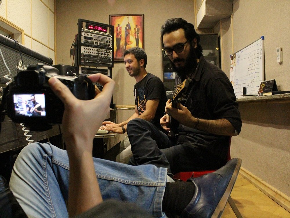 Filming in the studio